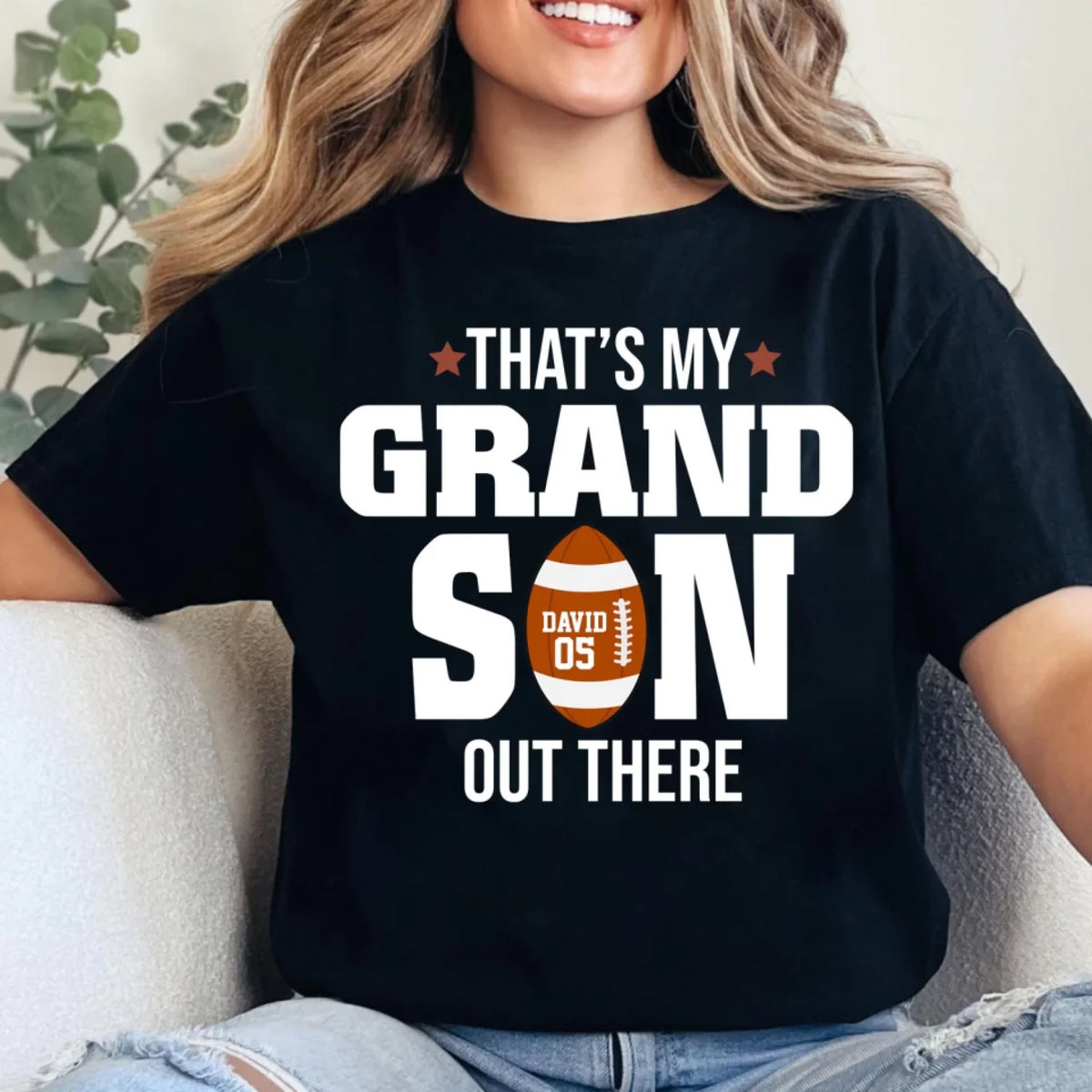 That’s My Grandson Out There - Personalized T-Shirt, Gift For Sport Family, Football Grandma, Mama Shirt
