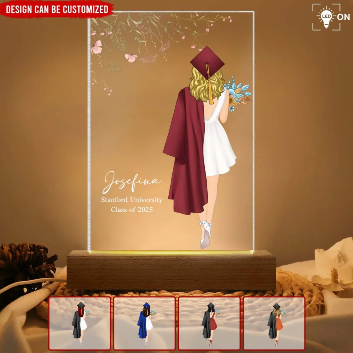 Graduate University And Name - Personalized Acrylic Night Light, Graduation Gifts, Grad Gift for Daughter