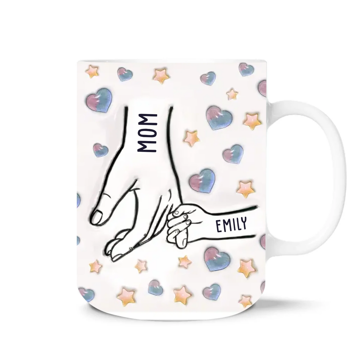 Holding Mama’s Love Forever - Personalized 3D Inflated Effect Mug, Happy Mother’s Day, Star Heart Mug Mama Hand