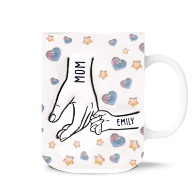 Holding Mama’s Love Forever - Personalized 3D Inflated Effect Mug, Happy Mother’s Day, Star Heart Mug Mama Hand