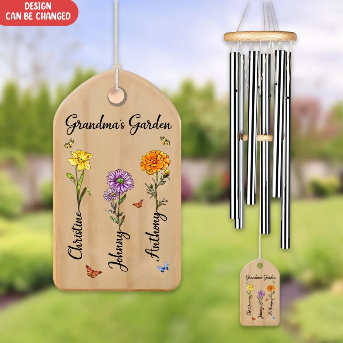 Grandmas Garden, Custom Birth Flower Gift - Personalized Windchimes, Unique Gift For Her