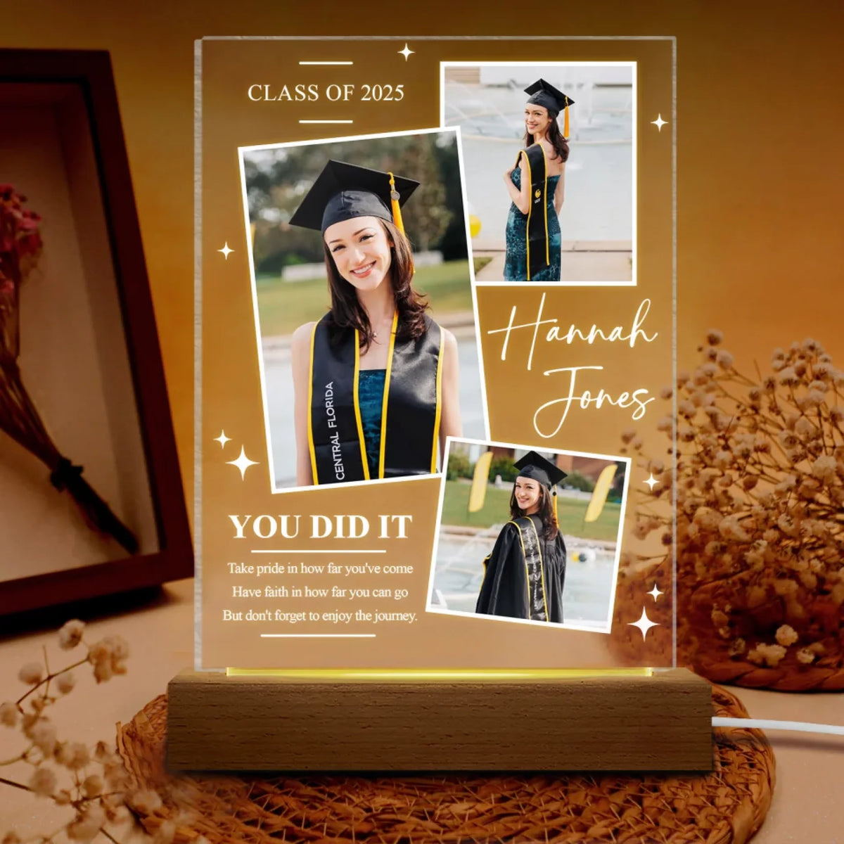 Take Pride In How Far You've Come - Personalized Acrylic Night Light, Graduation Gift, 2025 Senior Keepsake