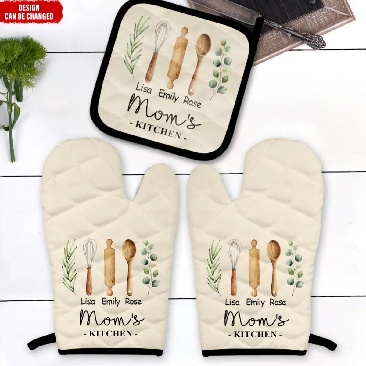 Mom's Kitchen - Personalized Oven Mitts & Pot Holders, Kitchen Decor, Gift For Mom, Grandma