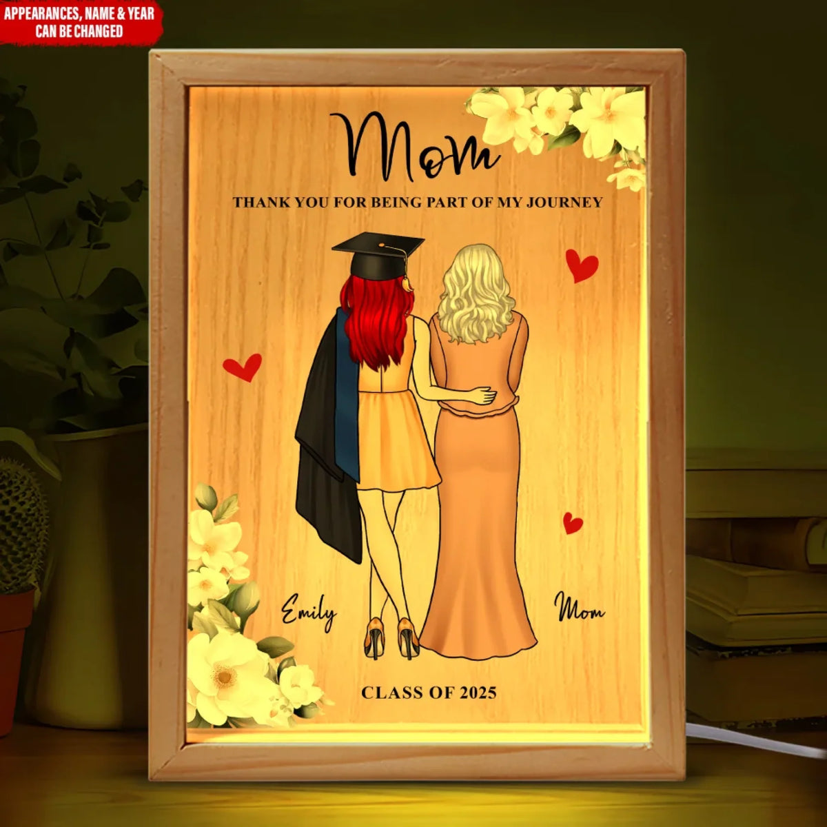 Mom Thank You For Being Part Of My Journey - Personalized Frame Light Box, Appreciation Gifts for Mom, Mom of 2025 Graduate Gift