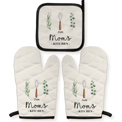 Mom's Kitchen - Personalized Oven Mitts & Pot Holders, Kitchen Decor, Gift For Mom, Grandma