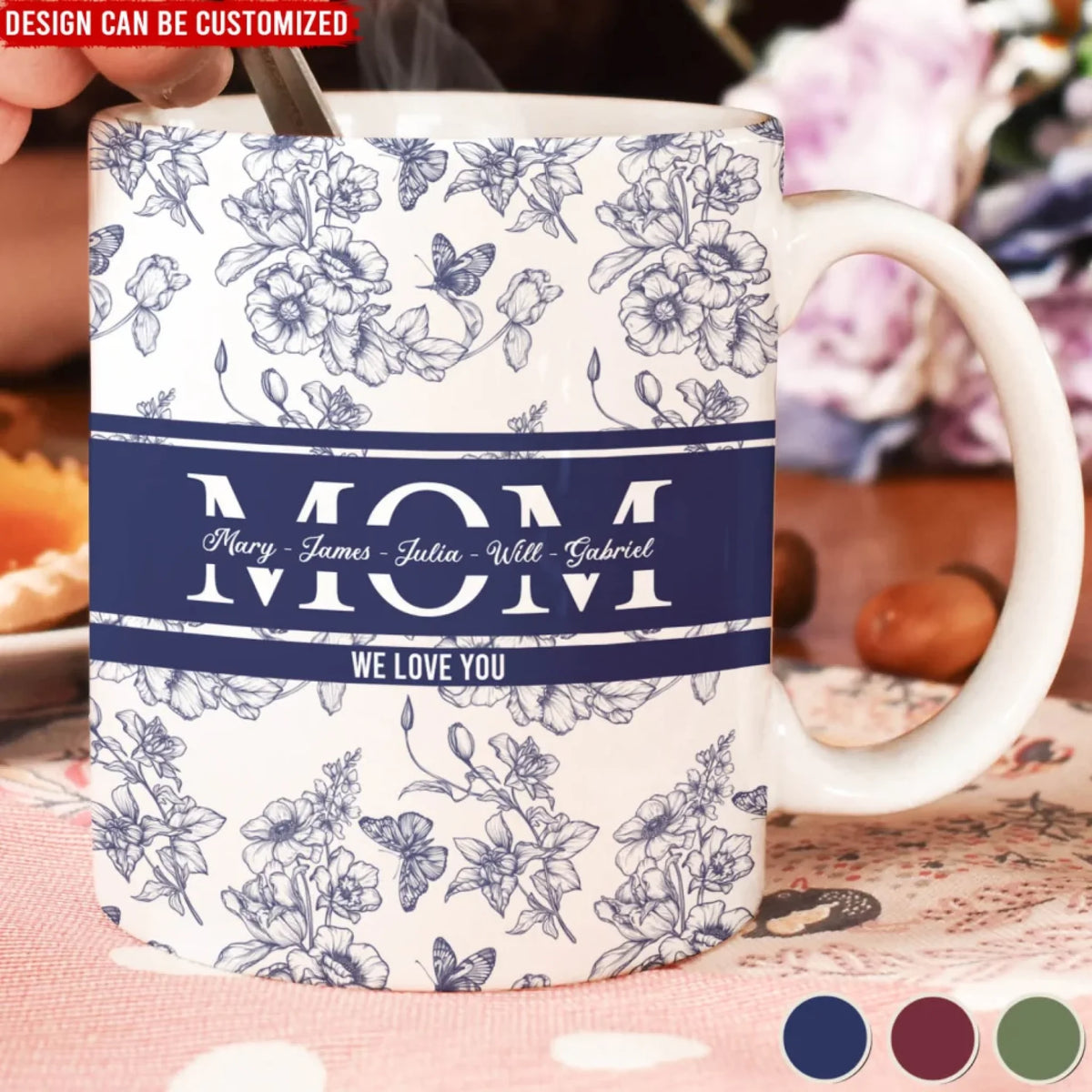 Custom Kids Name, We Love You Blue Toile De Jouy - Personalized Mug, Gift For Mom, Grandma, Gigi, Nana