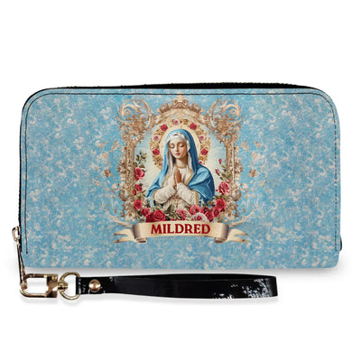 Catholight Our Lady of Grace - Personalized Leather Wallet, Gift For Mom, Gift For Her