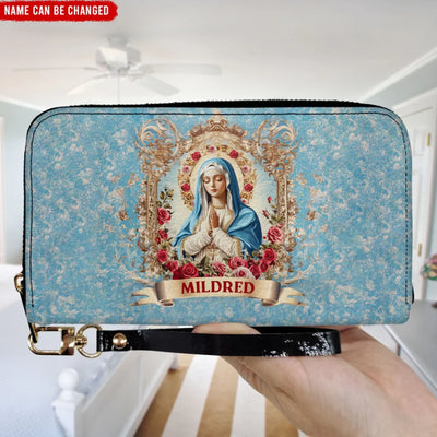 Catholight Our Lady of Grace - Personalized Leather Wallet, Gift For Mom, Gift For Her