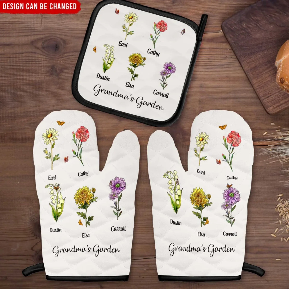 Family Birth Flower Kitchen - Personalized Oven Mitts & Pot Holders, Kitchen Decor, Gift For Mom, Grandma