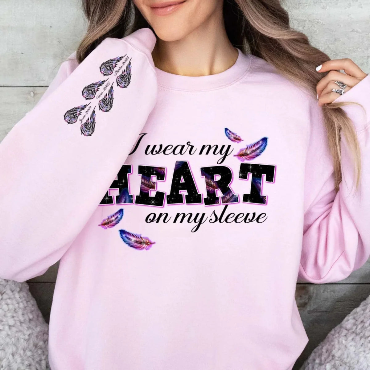 I Wear My Heart On My Sleeve - Personalized Sleeve Print Sweatshirt, Memorial Gift
