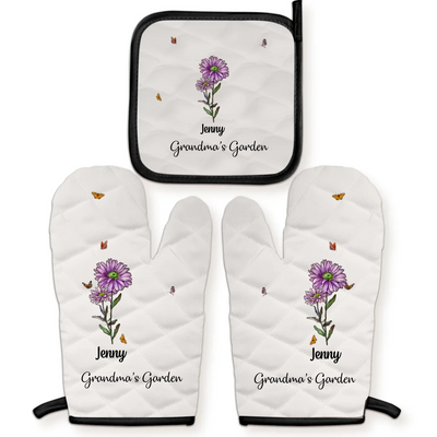 Family Birth Flower Kitchen - Personalized Oven Mitts & Pot Holders, Kitchen Decor, Gift For Mom, Grandma