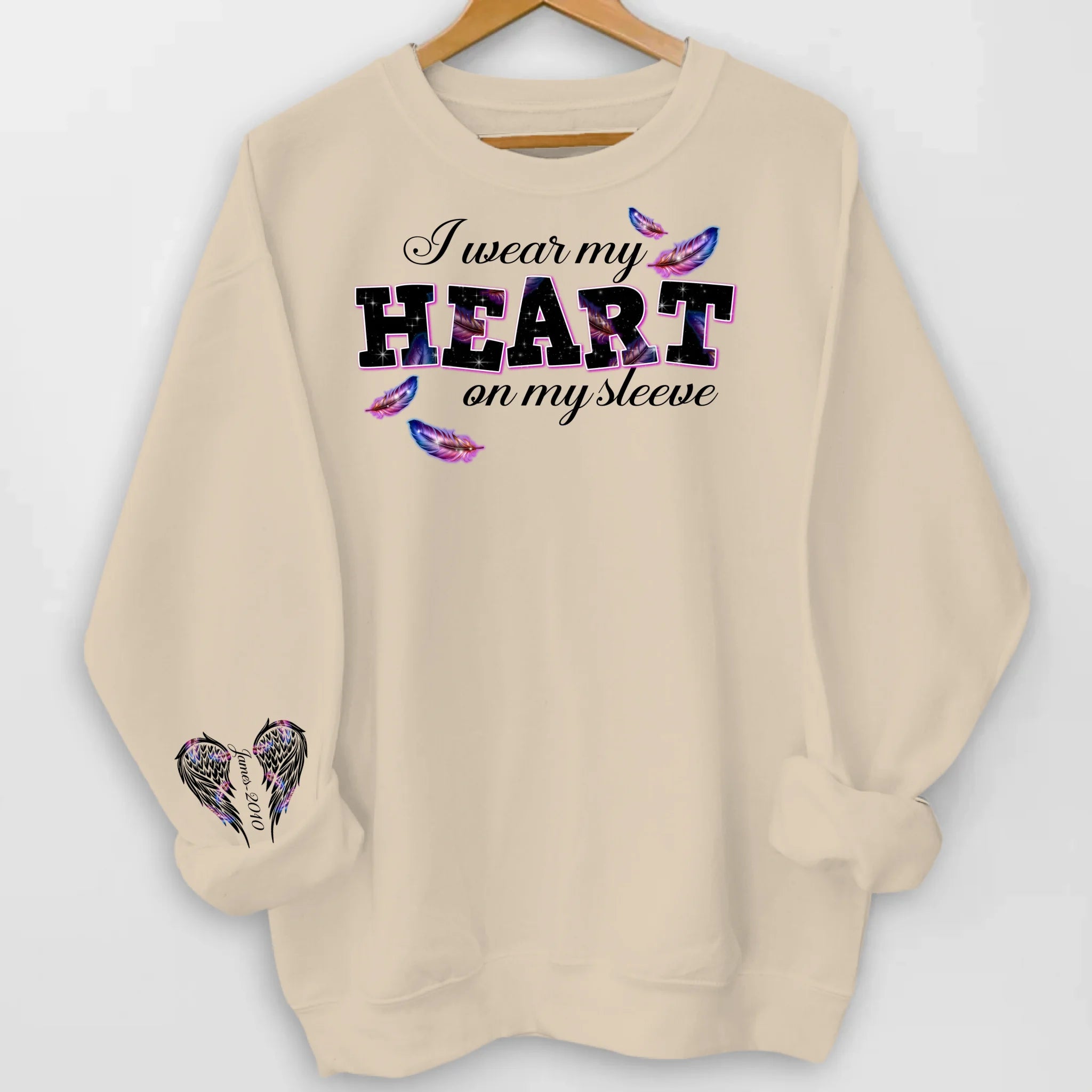 I Wear My Heart On My Sleeve - Personalized Sleeve Print Sweatshirt, Memorial Gift