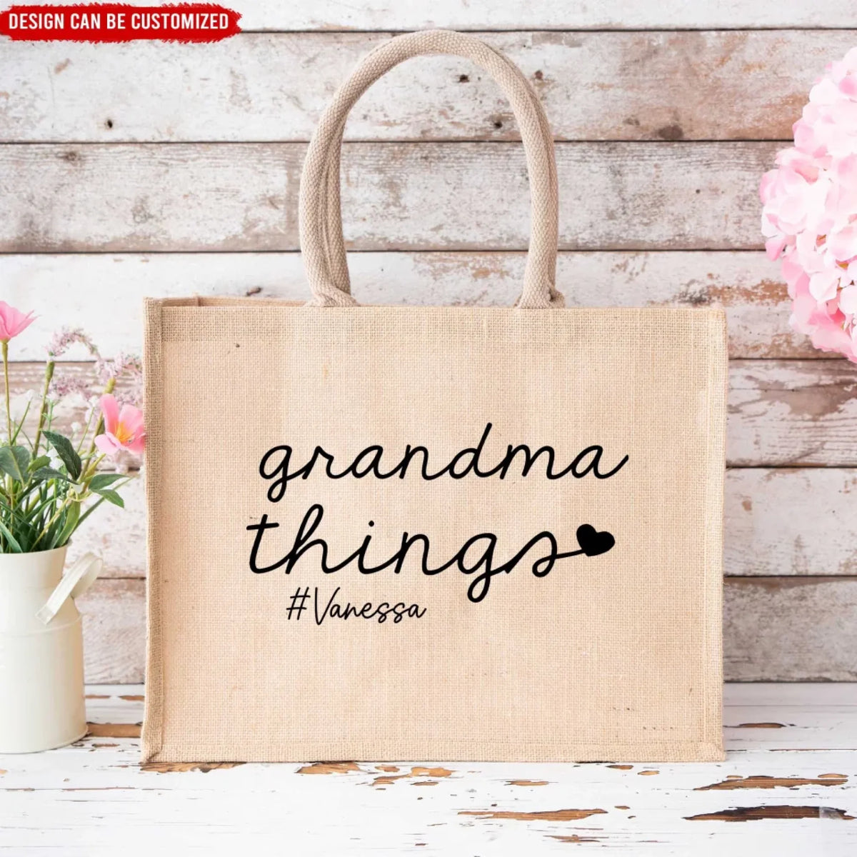 Grandma Things - Personalized Jute Tote Bag, Gift For Mom/Grandma, Mother's Day Gift