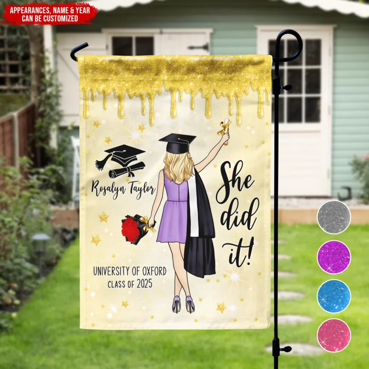 She Did It - Personalized Garden Flag, Graduation Celebration Party Decoration, 2025 Senior Grad Gift