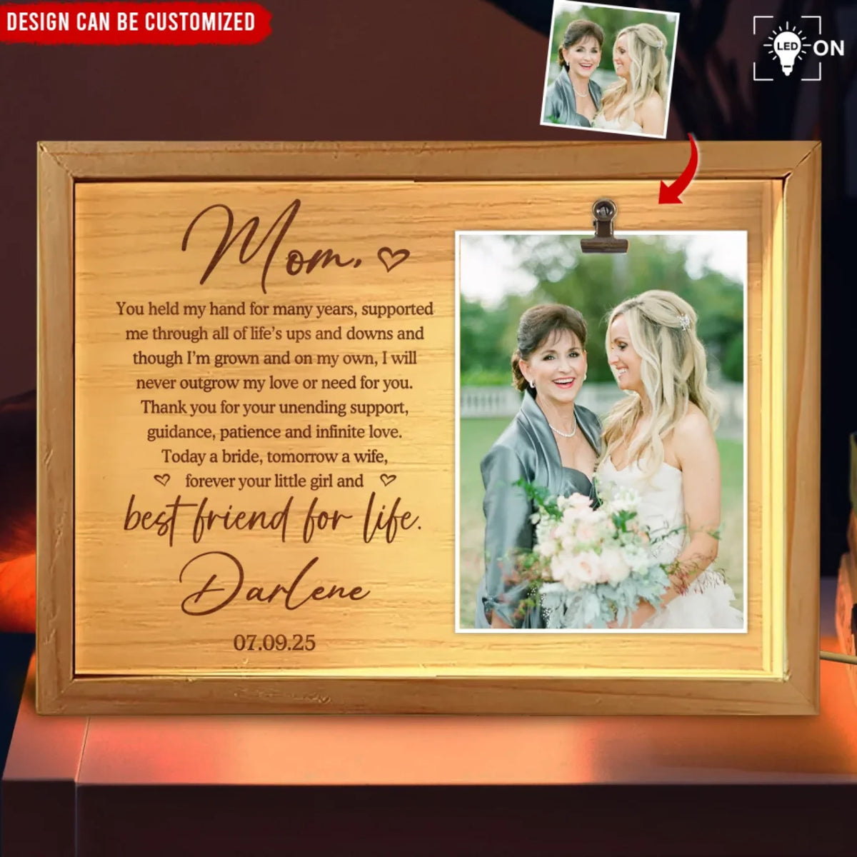 Forever Your Little Girl And Best Friend For Life - Personalized Frame Light Box, Gift for Mom From Daughter, Mother of the Bride Gift