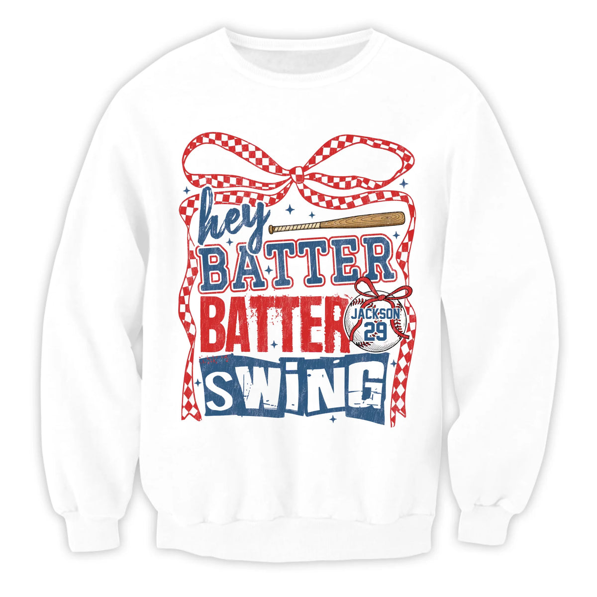 Retro Baseball Batter Batter Swing - Personalized T-Shirt, Checkered Baseball Coquette Shirt, Game Day Baseball Mom Shirt