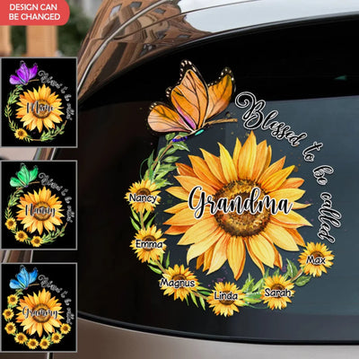 Blessed To Be Called Grandma Butterfly And Sunflower - Personalized Decal, Gift For Mom/ Grandma, Car Decor