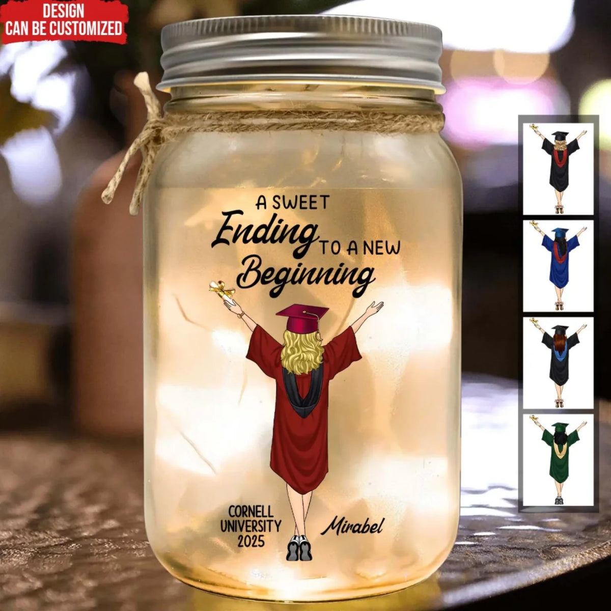 Graduation Gift, A Sweet Ending To A New Begining - Personalized Mason Jar Light, Graduation Gift For Her