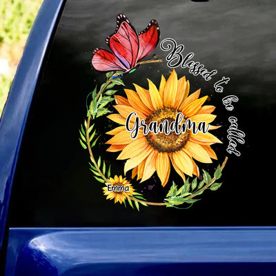 Blessed To Be Called Grandma Butterfly And Sunflower - Personalized Decal, Gift For Mom/ Grandma, Car Decor