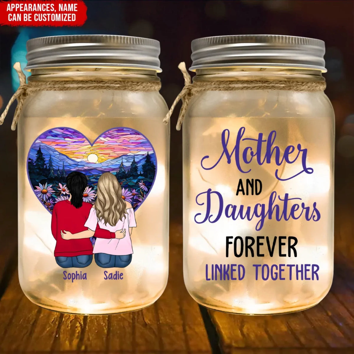 Mother's Day Gift, Mother And Daughter Forever Linked Together - Personalized Mason Jar Light
