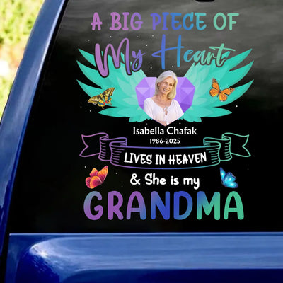Memorial Big Piece Of My Heart Lives In Heaven - Personalized Decal, Memorial Gift For Loss Of Loved One