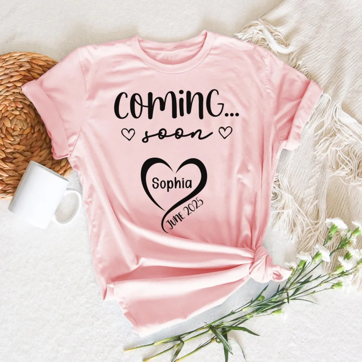 Baby On The Way Coming Soon - Personalized T-Shirt, Coming Soon Pregnancy T-Shirt, Mom to Be Gift