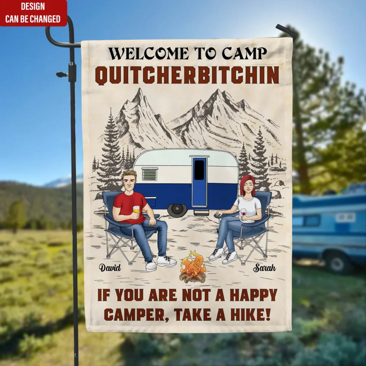 Welcome To Camp Quitcherbitchin - Personalized Garden Flag, Camping Flag, Gift for Camper, Camping, camping gift,camping,campsite,campgrounds,custom gift,personalized gifts,Camp flags, camping garden flag, camp flag,Garden decor, house flag, flag, custom garden flag, custom flag, garden sign, garden gifts, garden