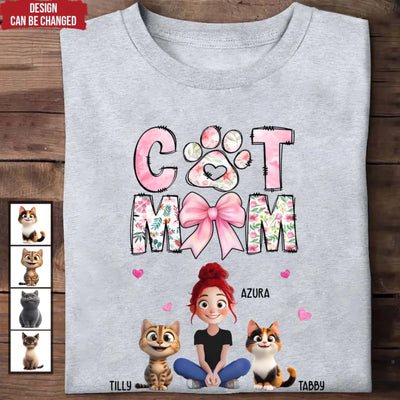 Cat Mom Pink Coquette - Personalized T-shirt, Gift For Cat Lover, Gift For Cat Mom