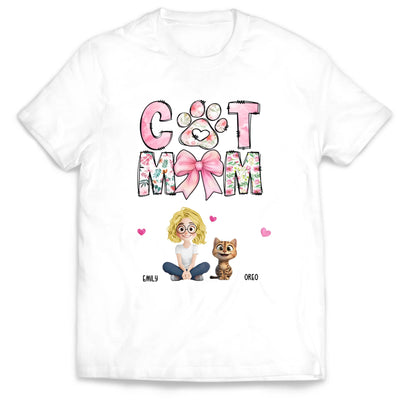Cat Mom Pink Coquette - Personalized T-shirt, Gift For Cat Lover, Gift For Cat Mom