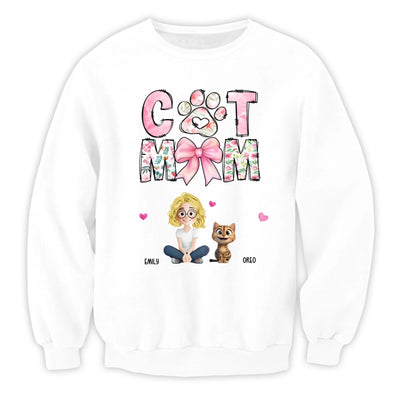 Cat Mom Pink Coquette - Personalized T-shirt, Gift For Cat Lover, Gift For Cat Mom