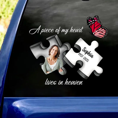A Piece My Heart Lives In Heaven - Personalized Decal, Memorial Gift For Loss Of Loved One
