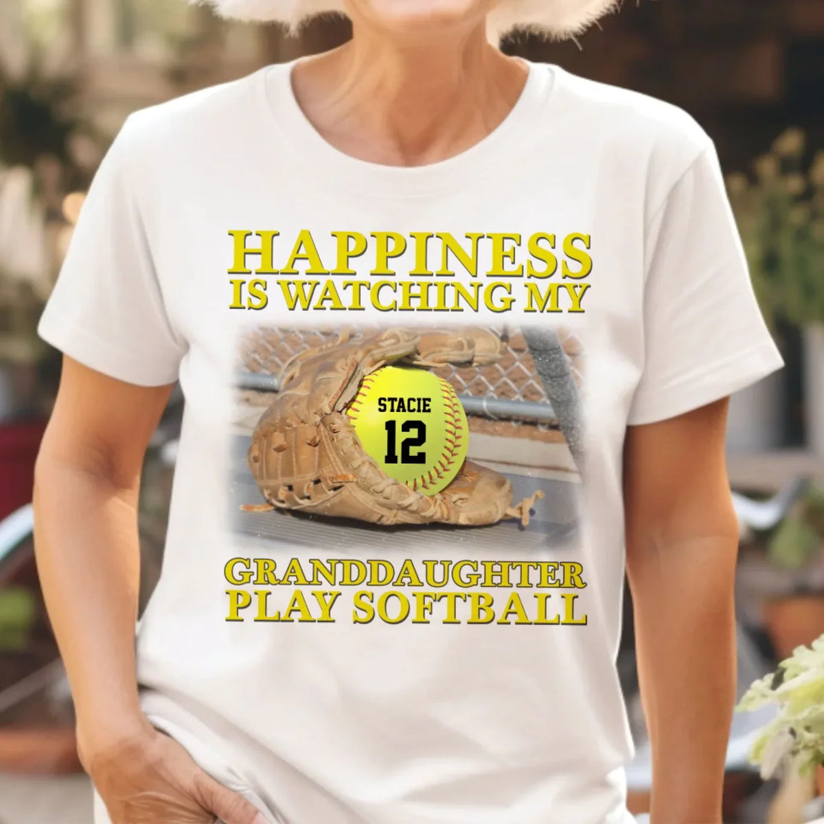 Happiness Is Watching My Granddaughter Play Softball Softball Grandma - Personalized T-Shirt, Gift For Softball Mom/ Grandma