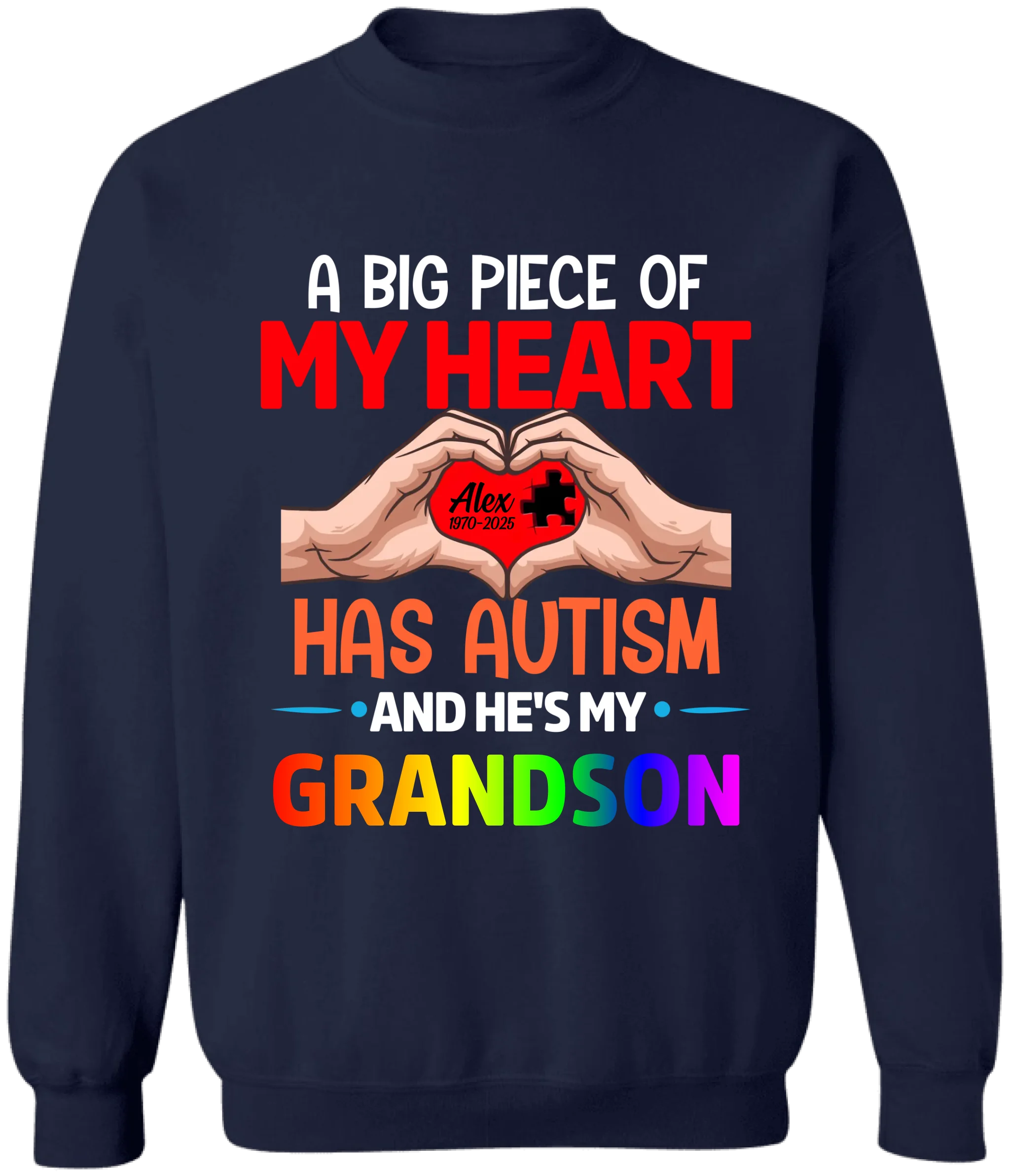 A Big Piece Of My Heart Has Autism And He Is My Grandson - Personalized T-Shirt, Memorial Gift For Autism