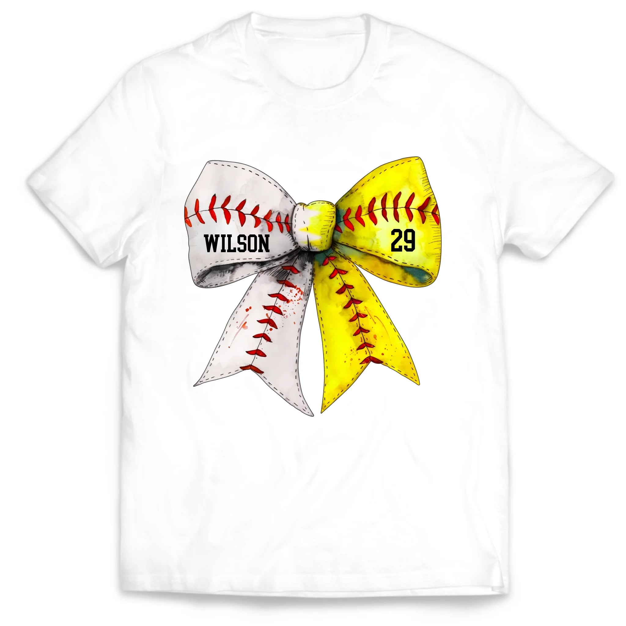 Retro Coquette Softball Bow - Personalized T-Shirt, Gift for Baseball/Softball Mom, Sport Mom Shirt