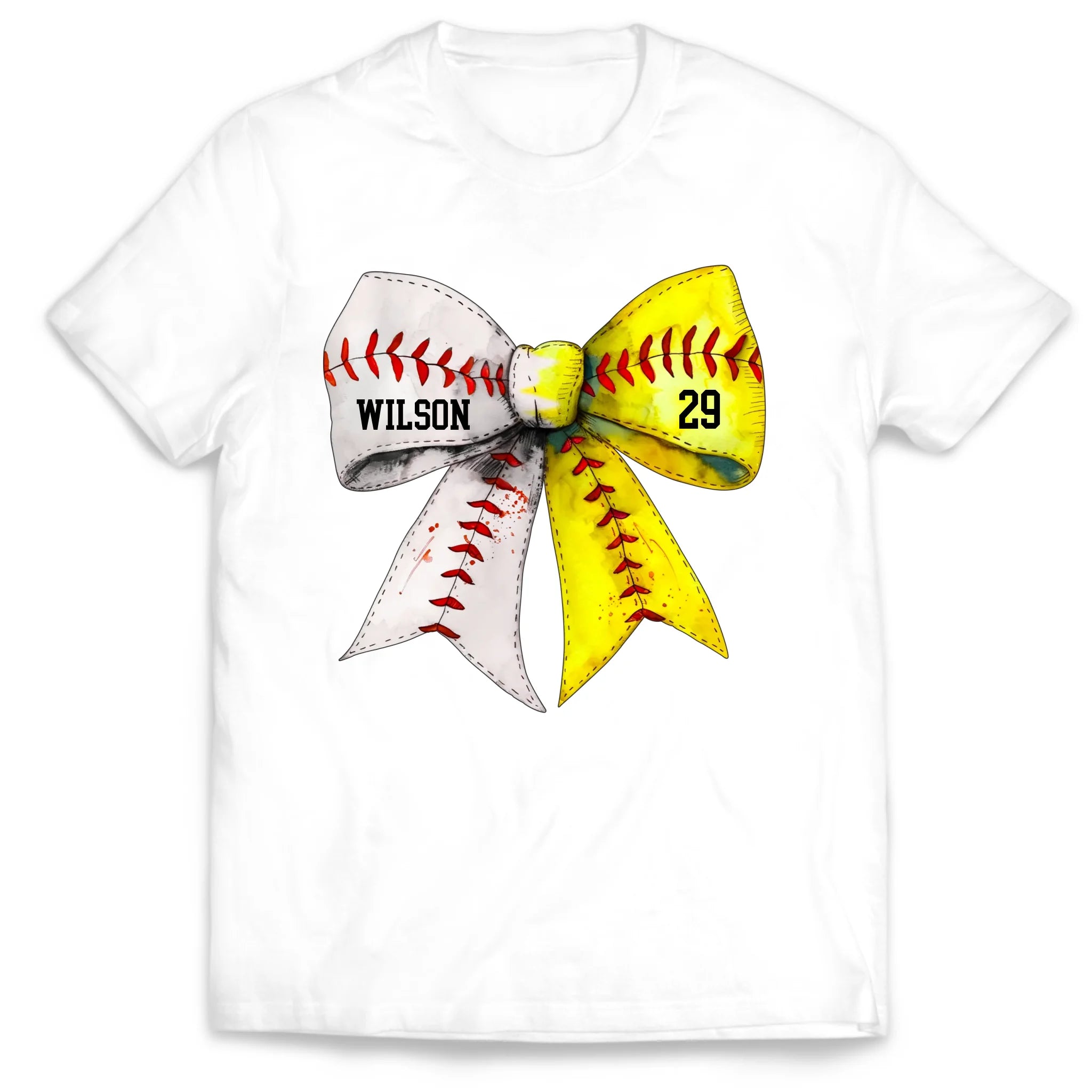 Retro Coquette Softball Bow - Personalized T-Shirt, Gift for Baseball/Softball Mom, Sport Mom Shirt