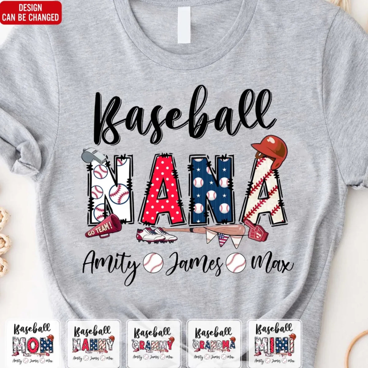 Sports Baseball Grandma - Personalized T-Shirt, Custom Kid's Name, Sport Gift for Grandma, Mom