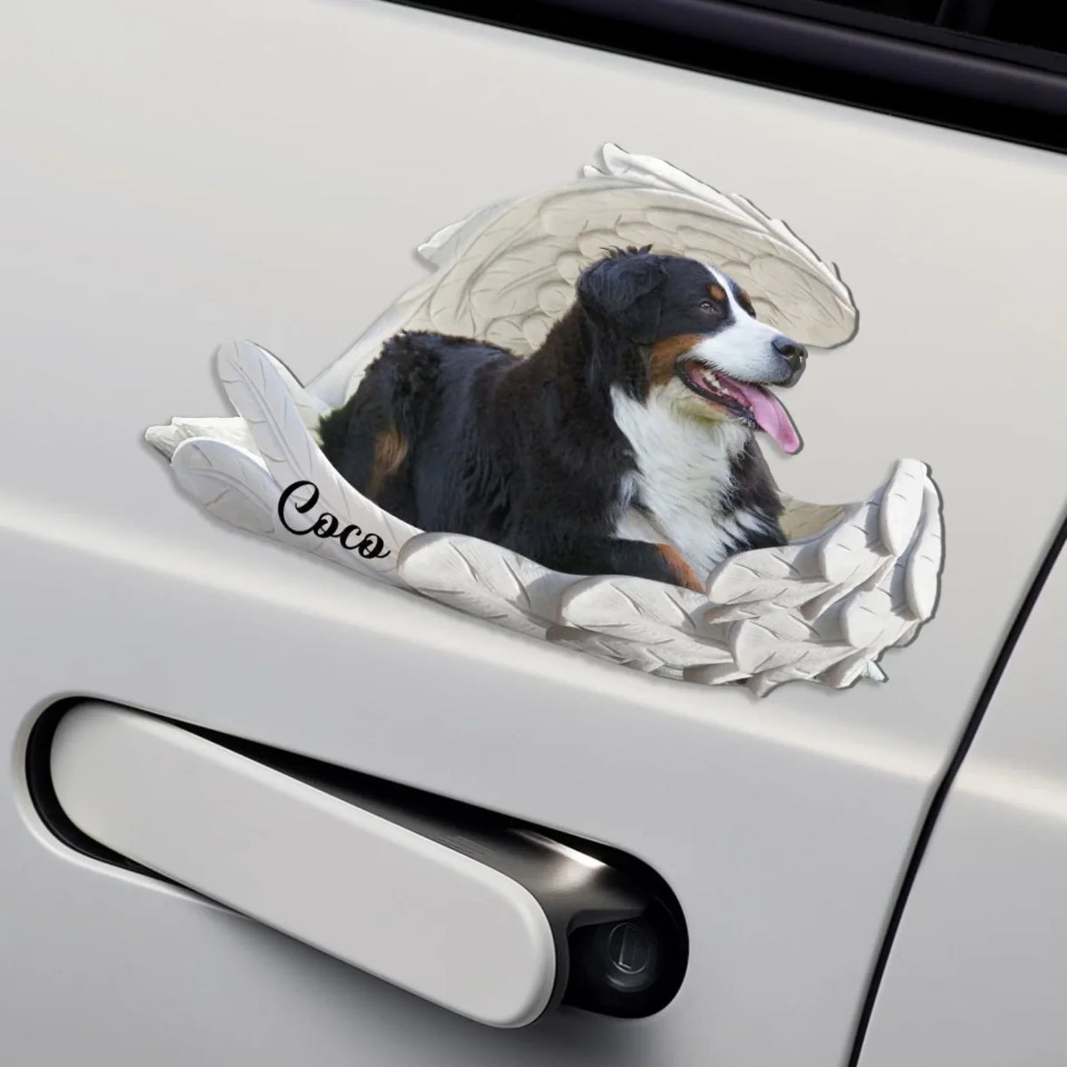 Sleeping Pet Within Angel Wings - Personalized Car Magnet, Dog Lover Gifts, Pet Memorial Photo