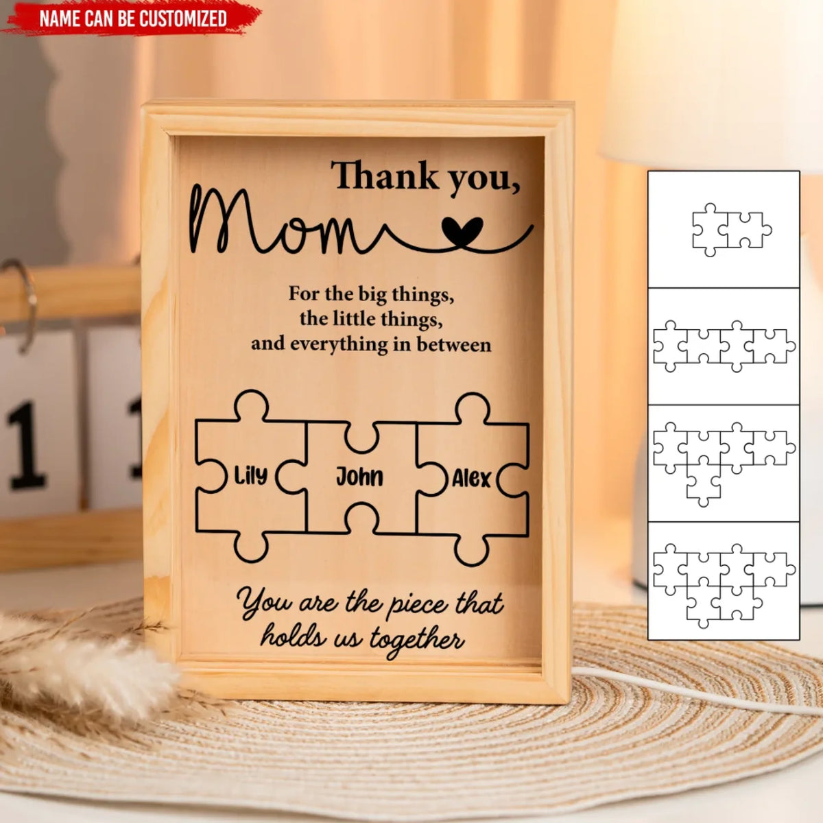 You Are The Piece That Holds Us Together - Personalized Frame Light Box, Gift for Mom/Grandma, Mother's Day Gift