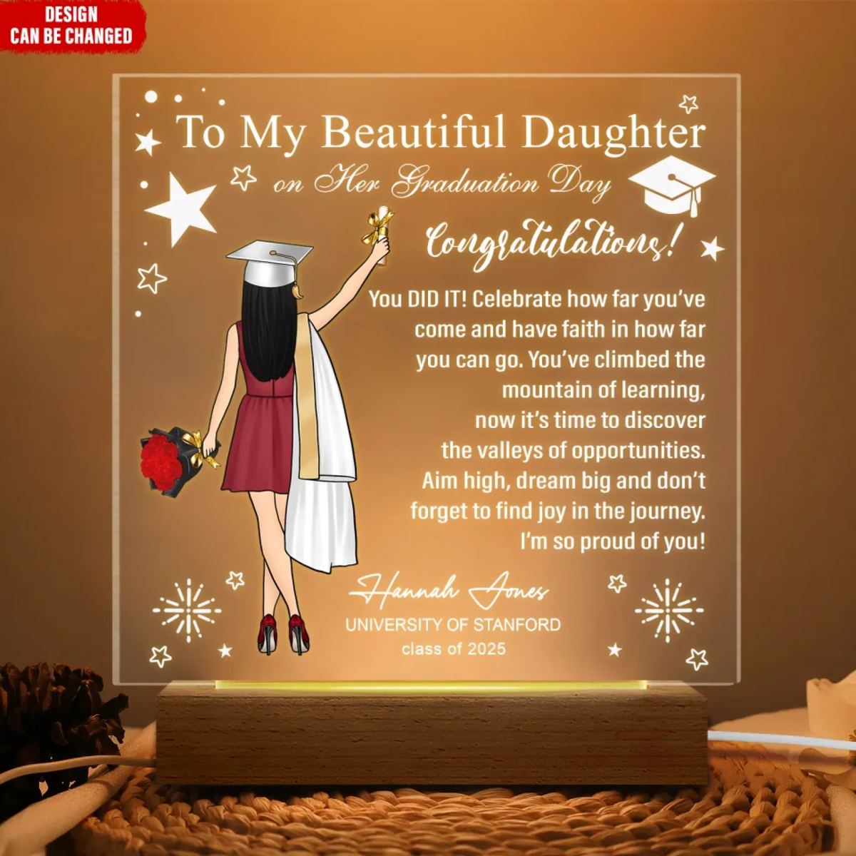 To My Beautiful Daughter On Her Graduation Day - Personalized Acrylic Night Light, Graduation Gift for Daughter