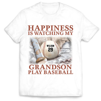 Happiness Is Watching My Grandson Play Baseball - Personalized T-Shirt, Gift For Baseball Fan