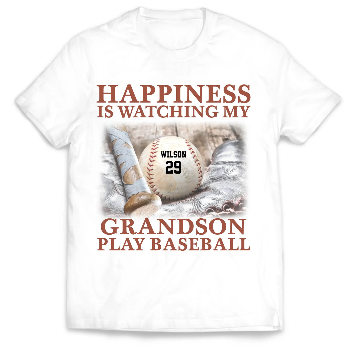 Happiness Is Watching My Grandson Play Baseball - Personalized T-Shirt, Gift For Baseball Fan
