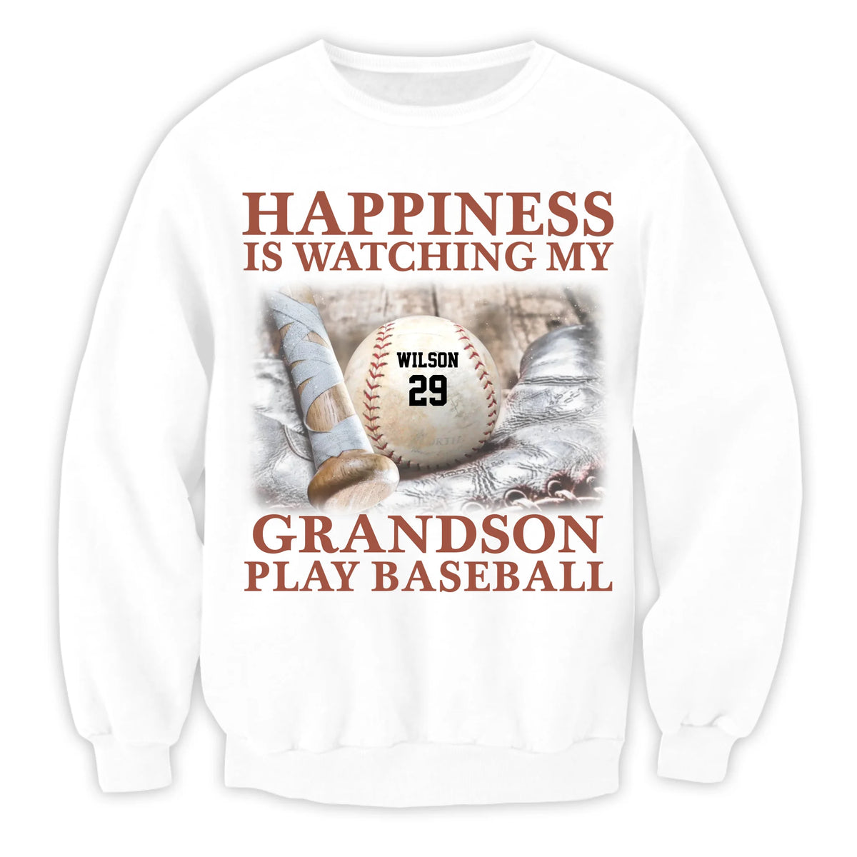 Happiness Is Watching My Grandson Play Baseball - Personalized T-Shirt, Gift For Baseball Fan