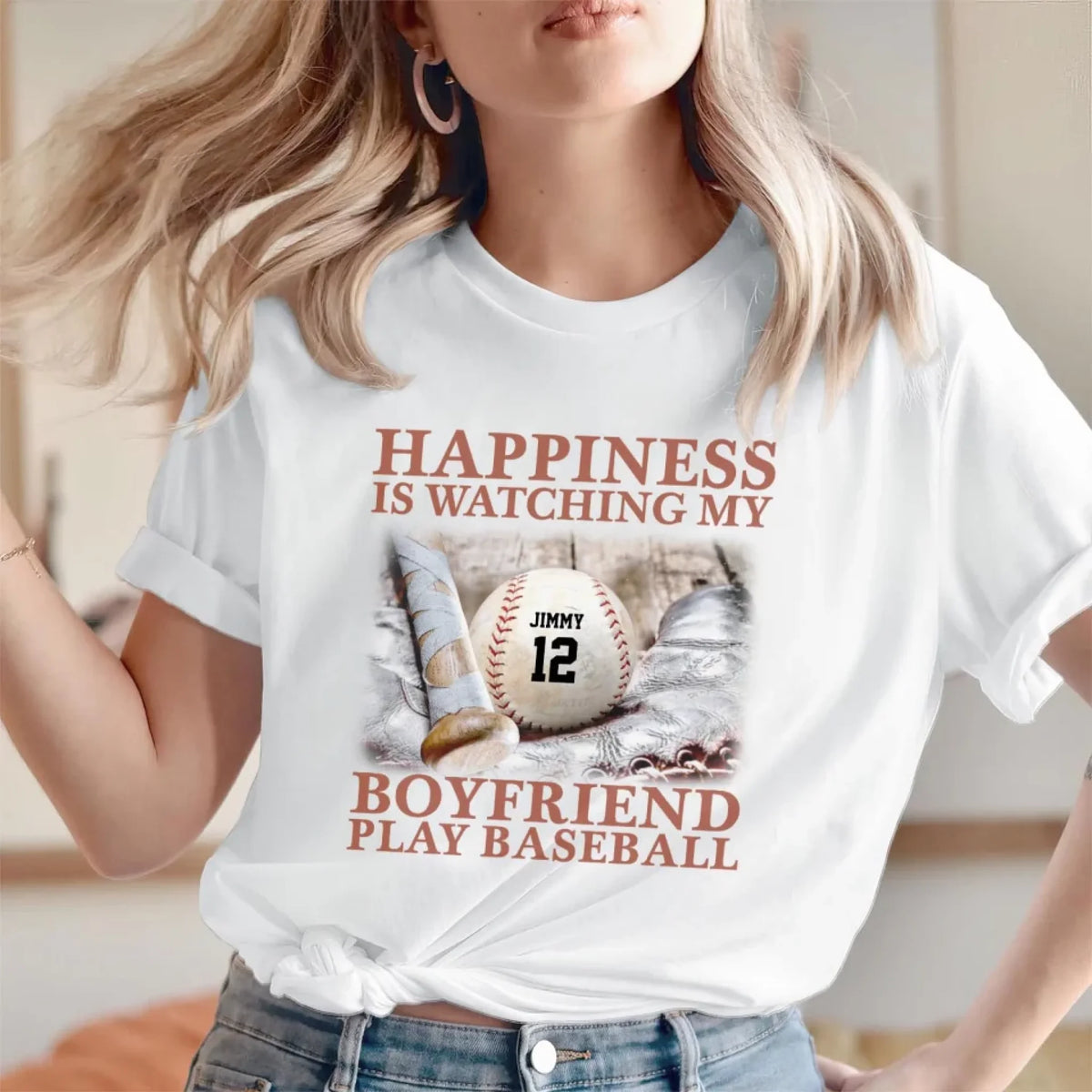 Happiness Is Watching My Grandson Play Baseball - Personalized T-Shirt, Gift For Baseball Fan