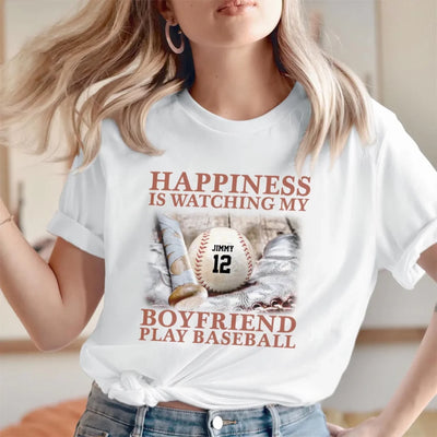 Happiness Is Watching My Grandson Play Baseball - Personalized T-Shirt, Gift For Baseball Fan