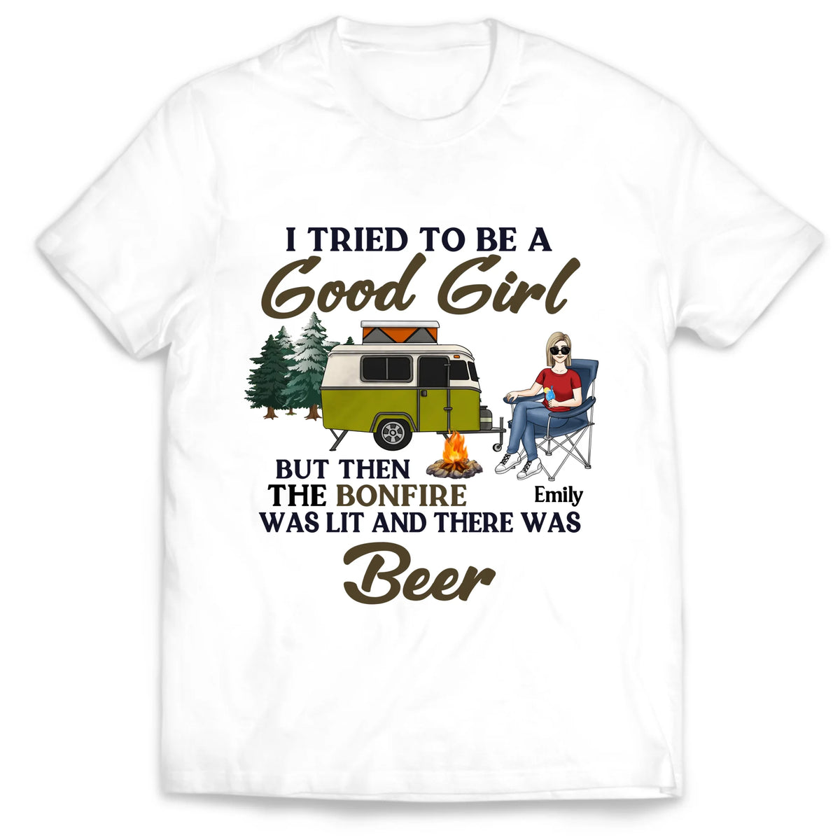 I Tried To Be A Good Girl But Then The Bonfire - Personalized T-Shirt, Gift for Camper