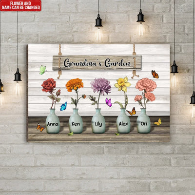 Grandma's Garden, Custom Birth Month Flowers Canvas , Gift For Grandma