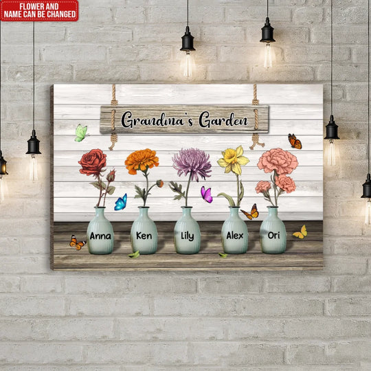 Grandma's Garden, Custom Birth Month Flowers Canvas , Gift For Grandma