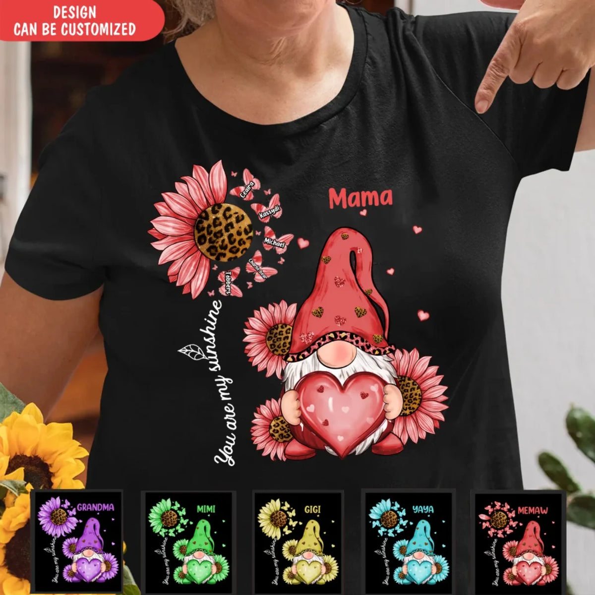 Gnome Grandma Mom Butterfly Kids - Personalized T-Shirt, Gift For Grandma/ Mom, Leopard Grandma Shirt