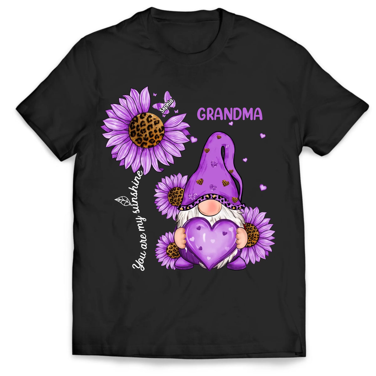 Gnome Grandma Mom Butterfly Kids - Personalized T-Shirt, Gift For Grandma/ Mom, Leopard Grandma Shirt