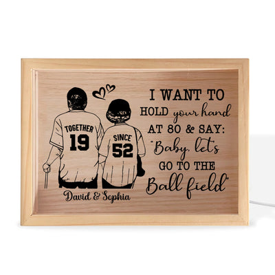 I Want To Hold Your Hand At 80 - Personalized Frame Light Box, Gift For Baseball Lover
